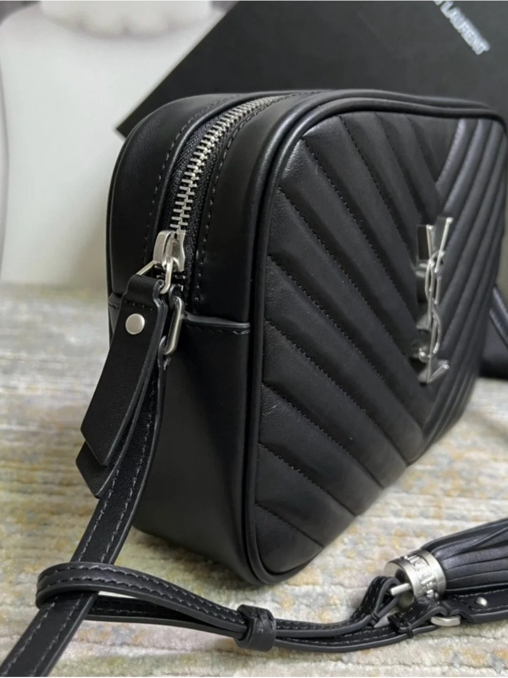Saint Laurent Black Chevron Quilted Leather Camera Crossbody - Picture 3 of 7